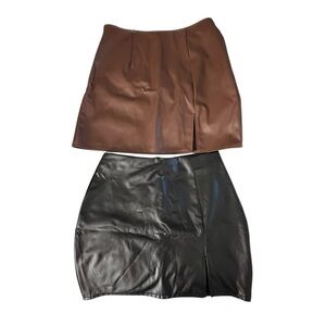 Brown and Black pleather Skirt Set